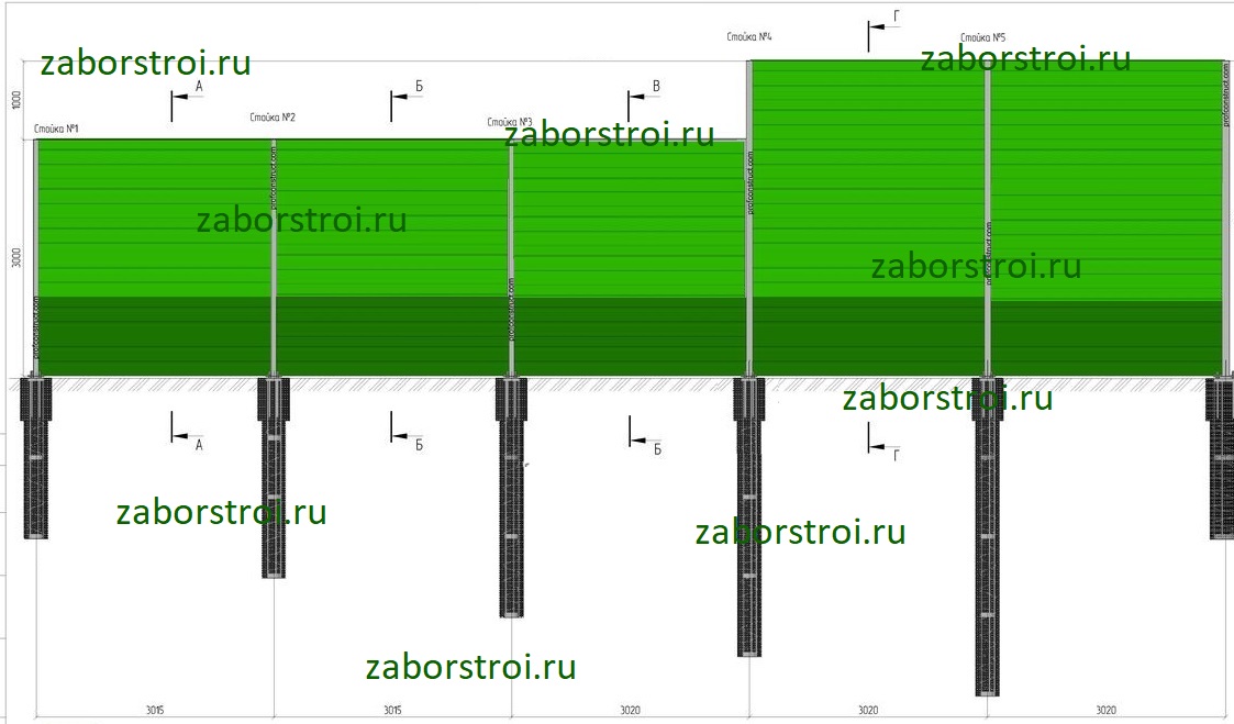 Конструкция шумозащитных экранов на буронабивных ж/б сваях с монолитными оголовками